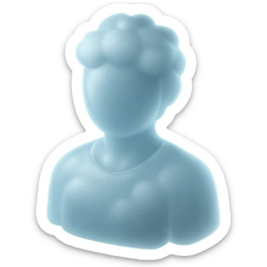 front view: person made of white fluffy clouds, shoulder up, matte glass style sticker