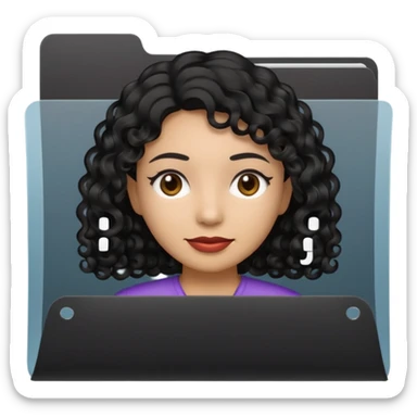 A **simple emoji-style icon** of a **black transparent plastic folder**, sleek and minimal, with **rounded corners**, subtle translucency, soft shading, and a **small logo of a dark skinned latina with curly black hair** on the front.
 sticker