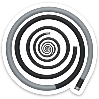 Minimalist emoji-style sticker of a strip of film curling into a hypnotic spiral. No details inside frames. Black and gray only. sticker
