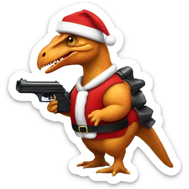 Dinosaur chicken nugget wearing Santa suit holding a gun sticker