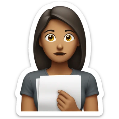 frustrated with doubts brunet woman with a paper on hands sticker