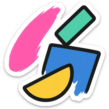 Make the logo even more abstract and unconventional, emphasizing dynamic, misaligned geometric shapes and expressive color. Remove any recognizable forms, focusing on pure movement, energy, and connection. Maintain a clean but bold look, suitable for an app icon and favicon, with a palette between neon startup and pastel chaos. No background. sticker