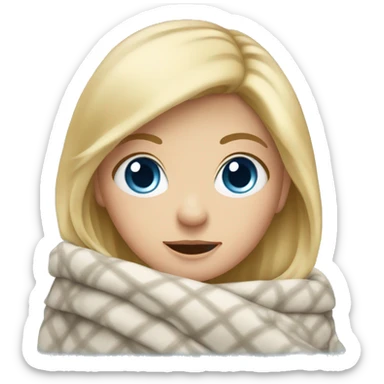 Blond Girl with blue eyes in a winter outfit with a blanket sticker