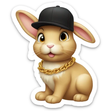 a bunny with a black cap and golden necklace sticker