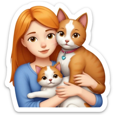 Beautiful girl hugs a cat and a dog tightly sticker