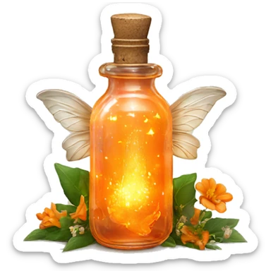 Orange magic fairy light sparkling old Antique bottle with poison and with herbal and flowers sticker