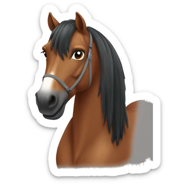 A chestnut horse with black mane wearing a grey t-shirt sticker