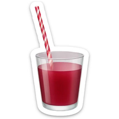 Cranberry juice in a glass cup with a red and white striped straw sticker