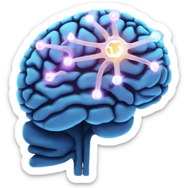 Brain with glowing neurons and computer chip on top sticker