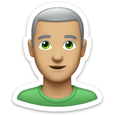buzz cut white men with green eyes, raising hand up, grey sweetshirt sticker