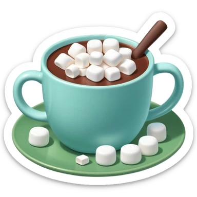 hot chocolate in a pastel blue mug on a green plate sticker