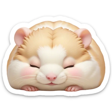 Meme-Worthy Cute Sleeping Cream Hamster Portrait Emoji, Head resting peacefully with a contented smile, showcasing a delightfully compact build and a luxuriously soft cream fur, eyes shut in a serene nap, Simplified yet hilariously adorable features, highly detailed, glowing with a soft, drowsy light, high shine, relaxed and utterly lovable, stylized with an air of playful laziness, bright and heartwarming, soft glowing outline, capturing the essence of a comically sleepy hamster, so meme-worthy it feels like it could instantly become the next viral sensation of adorable slumber! sticker