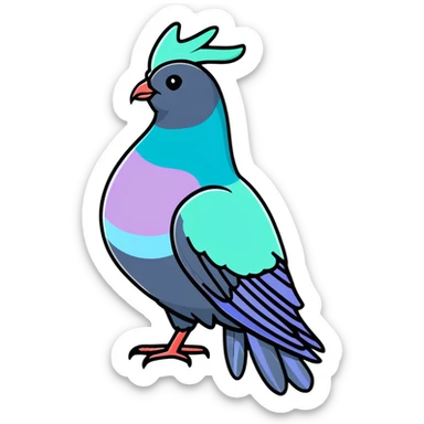Nicobar pigeon with colorful iridescent feathers, long neck and distinctive white tail sticker