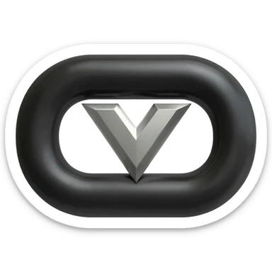 Minimalist 3D emoji based on image_e593fa.png: a single, thick chain link made of matte black steel. Engraved precisely in the center of the link is a sharp, polished chrome geometric 'M'. Isolated on white. sticker