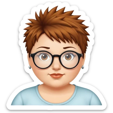  plus size white women round nose with short  brown shaggy spiked hair wearing glasses sticker