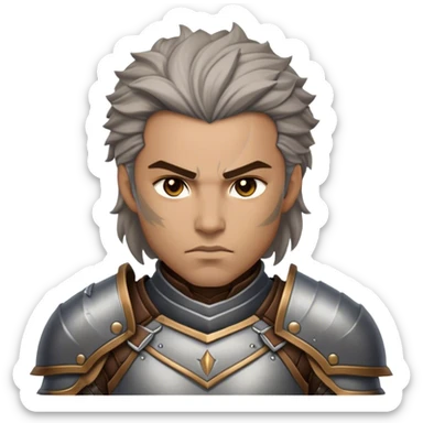 Cinematic Realistic WoW Human Warrior Portrait, depicted with chiseled, determined features and a battle-hardened visage. Clad in intricately detailed steel armor accented with rich leather in consistent hues of grey and bronze, his resolute eyes and natural hair exude unwavering courage. Rendered with lifelike texture and dramatic natural lighting, high shine, noble and valiant, capturing the essence of a legendary human champion of Azeroth. sticker