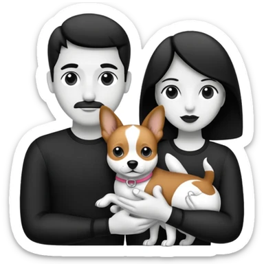 Pareja hombre y mujer, y con dos perritos pincher en sus brazos, puedes hacerlo en blanco y negro  sticker