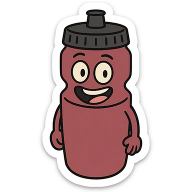 clean icon of a burgundy cycling bottle with a black cap, transparent background sticker