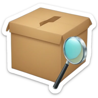 a magnifying glass in front of an empty box sticker