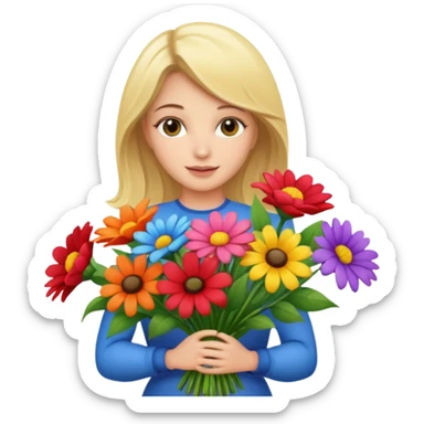 blonde woman with big bouquet of flowers  sticker