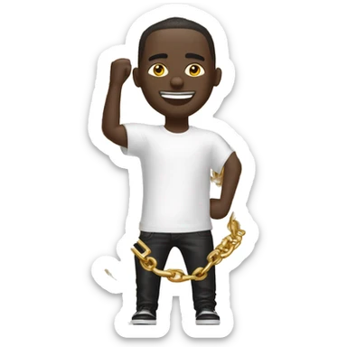 create white man with massive golden chains and call me hand in white balenciaga t-short sticker