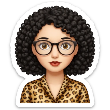 A women who wears glasses with a black curly hair, in a leopard print dress  sticker