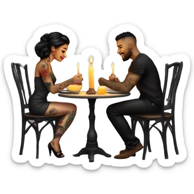 romantic candle light dinner for beautiful tattooed couple sticker