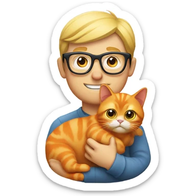 Orange cat being held by blonde man in glasses sticker