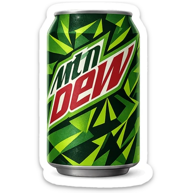 a can of Mountain Dew, vibrant, energetic, green and yellow colors sticker