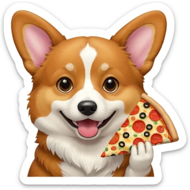 black tri-color corgi with pizza sticker