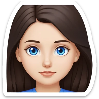White girl, long dark brown hair, blue eyes, blue top, emoji, beautiful sticker