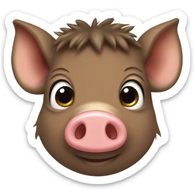 a happy cute brown baby wild boar pig with big eyes sticker