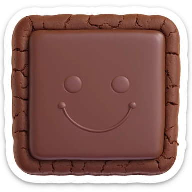 3D chocolate brownie with a smiley face, realistic depth, soft shading, cute and appealing sticker