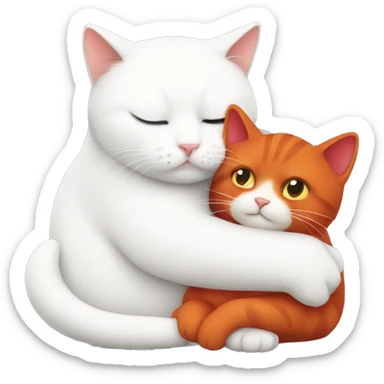 a white cat hugs a red cat sticker