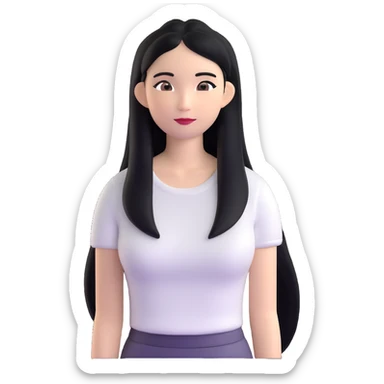 Miss Universe Southeast Asian woman with very long straight black hair wearing a beautiful white top sticker