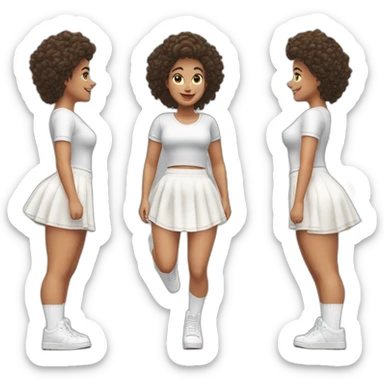 Hyperrealistic Full body Caucasian curvy beauty jumping short white skirt back and front views strong wind knickers long white socks sticker
