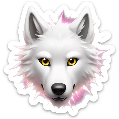 Lightning running sparkling glitter white wolf snarling huge eyes sun halo black white pink red yellow sticker