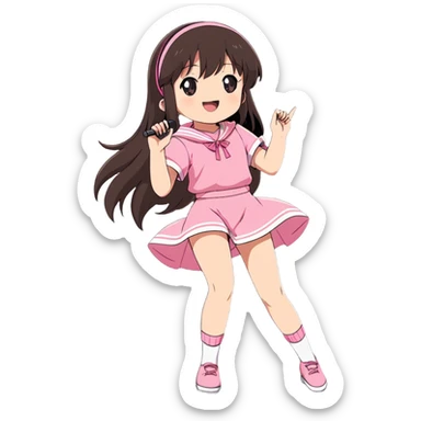 Beautiful brunette hip anime girl wearing pink and singing and dancing on stage  sticker