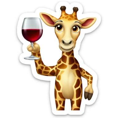 French giraffe holding red wineglass sticker