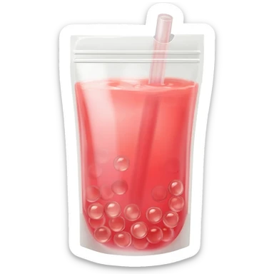 watermelon lemonade boba in a clear pouch with a straw sticker