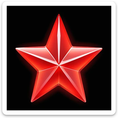 Glossy red star emoji with a neon red glow. Slightly tilted for dynamic feel. Crystal-like surface with sparkles and inner gradient. Smooth beveled edges for 3D effect. Futuristic, playful style. Transparent background. sticker