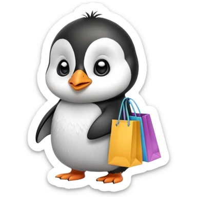 adorable baby penguin with shopping bags sticker