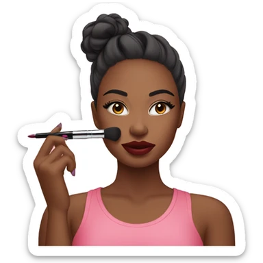 girl doing her make up with lipstic  sticker