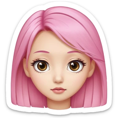 An Asian girl with pink-blonde hair, big eyes, thick eyebrows, and long eyelashes; only her head... sticker