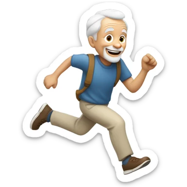 White old man running with objects in his hand and a smile on his face sticker
