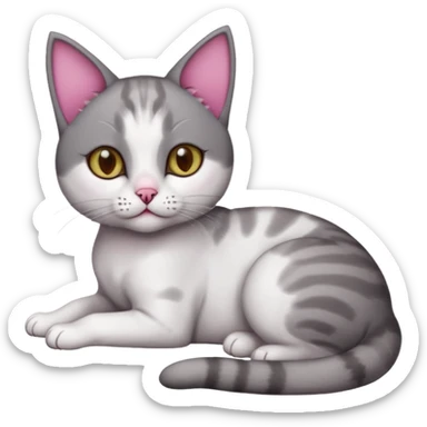 full body tiny short hair dark grey and white cat with hazel eyes lying down sticker