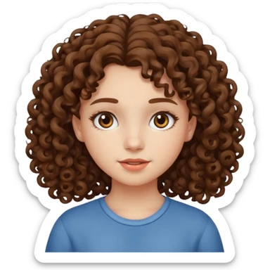a teenage girl with curly brown hair withe a white skin sticker