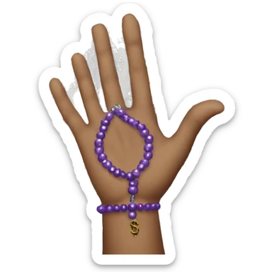 hand with purple bead bracelet holding money sticker