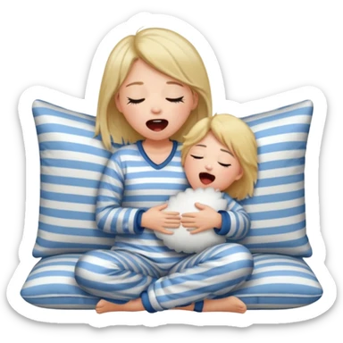{
      "type": "human",
      "look": "girl in striped pyjamas, yawning, holding pillow",
      "description": "a sleepy girl in striped pyjamas yawning while holding a pillow"
    } sticker