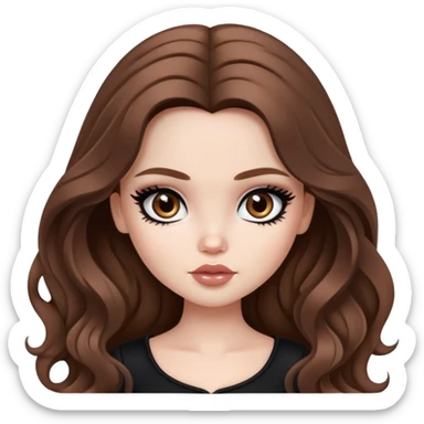 pretty bratz girl, long wavy brown hair, brown eyes, black eyeliner, pale skin sticker
